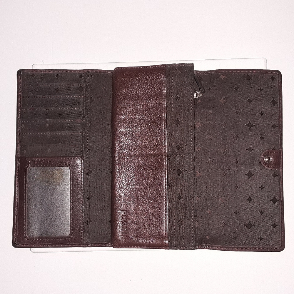 Fossil Leather & Canvas Trifold Wallet - Euc - image 2